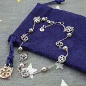 Tory Burch Miller Pav?? Pearl Short Necklace in Silver